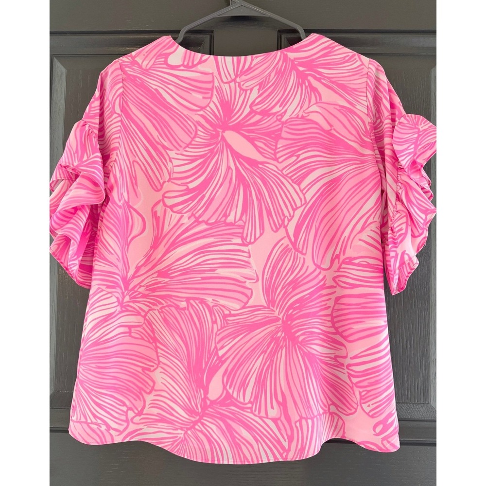 Lilly Pulitzer Darlah Ruffle-Sleeve Top Prosecco Pink Size XXS Cottagecore - Picture 5 of 9